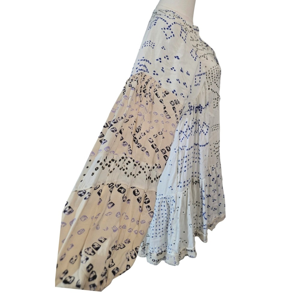 Free People White Blue Dot Print Tiered Ruffle Mini Dress XS - Picture 6 of 12